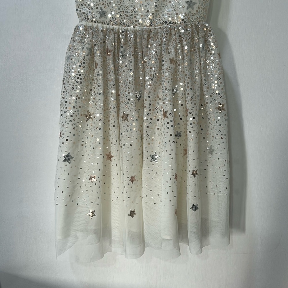 H&M GIRL FLARE SKIRT DRESS WITH GOLD SEQUIN STARS IVORY SLEEVELESS Sz 10 - Picture 7 of 16